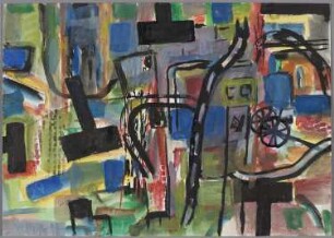 Felderlandschaft mit Hammer und Wagen