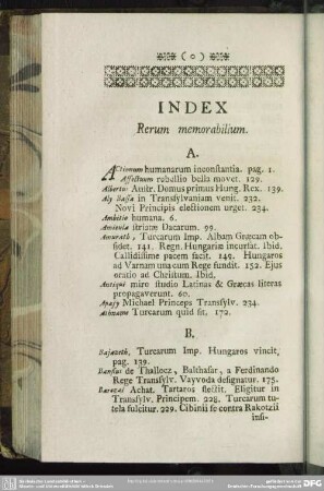 Index Rerum memorabilium