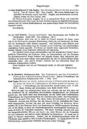 723, Karl Binding und Joh. Nagler. Das Strafgesetzbuch für das deutsche Reich. 1912