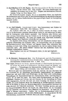723, Karl Binding und Joh. Nagler. Das Strafgesetzbuch für das deutsche Reich. 1912