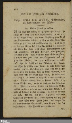 Zwei und zwanzigste Abtheilung. Einige Regeln vom Waschen, Seifemachen, Fleckeausmachen und Färben