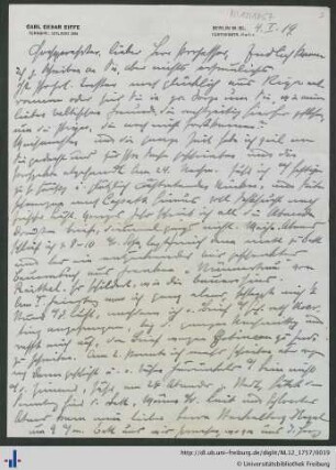 Brief von Eiffe vom 04.01.1919.