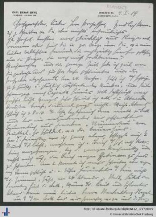 Brief von Eiffe vom 04.01.1919.