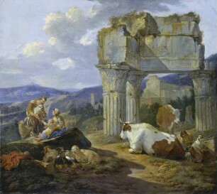 Hirtenfamilie bei der Ruine des Vespasianstempels