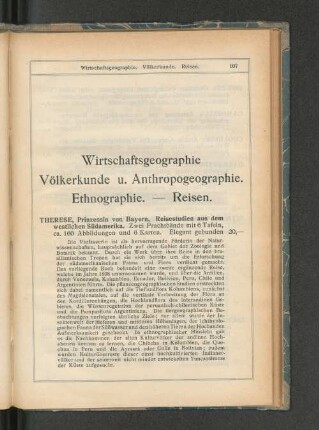 Wirtschaftsgeographie Völkerkunde u. Anthropogeographie. Ethnographie. - Reisen.