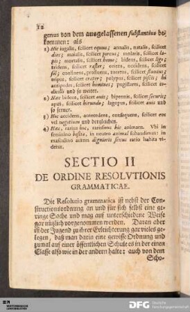 Sectio II de Ordine Resolutionis Grammaticae.