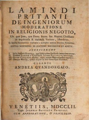Ludovici Antonii Muratorii De ingeniorum moderatione in religionis negotio : libri III
