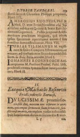 II. Exequiae Michaelis Rosenovii Fridlandensis Borussi.