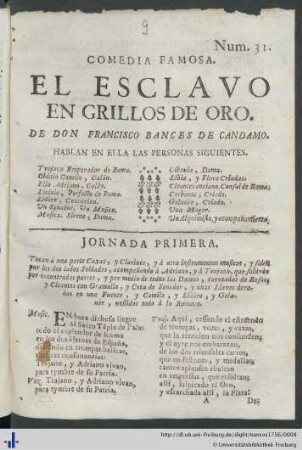 Comedia Famosa: El Esclavo En Grillos De Oro.