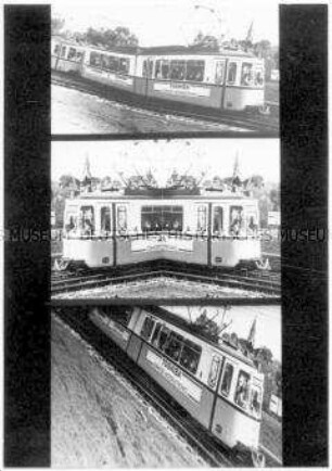 Drei Aufnahmen von verfremdeten Straßenbahnen (Altersgruppe 14-17)