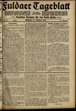 Erste Ausgabe vom Mittwoch, den 27. Oktober 1920.