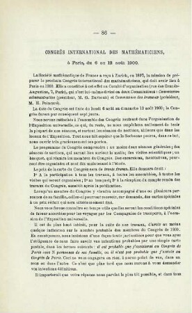 CONGRÈS INTERNATIONAL DES MATHÉMATICIENS: