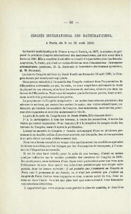 CONGRÈS INTERNATIONAL DES MATHÉMATICIENS: