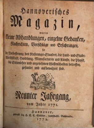 Hannoverisches Magazin. 9. 1771