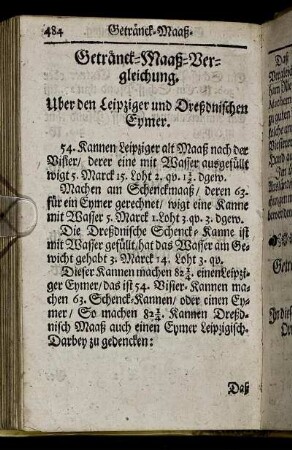 Getränck - Maaß - Vergleichung.