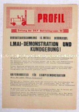 Hektografiertes Extrablatt der DKP-Betriebsgruppe SE in Hamburg zum 1. Mai