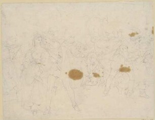 Zu Shakespeares "Die lustigen Weiber von Windsor", Blatt 11, 5. Akt, 4. Szene: Anna und Fenton im Wald, Falstaff wird verprügelt