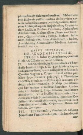 Caput Septimum. De Academiis Italiae.