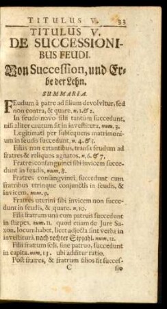 Titulus V. De Successionibus Feudi. Von Succession, und Erbe der Lehn