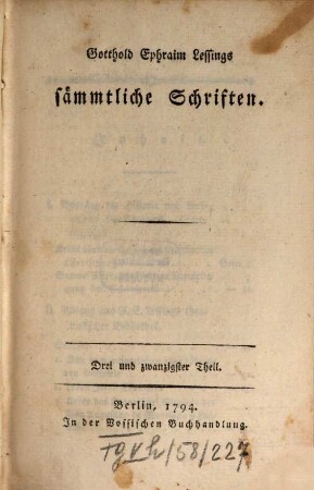 Gotthold Ephraim Lessings sämmtliche Schriften, 23
