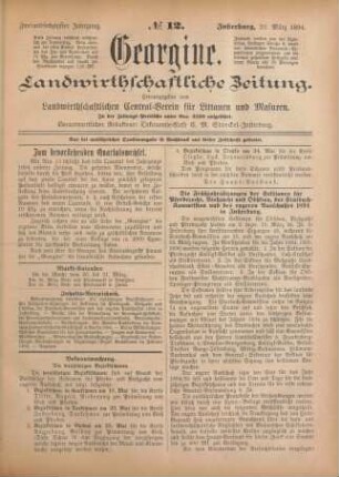 Zweiundsechzigster Jahrgang. No. 12. Insterburg, 22. März 1894.