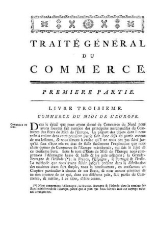 Livre Troisieme. Commerce Du Midi De L'Europe