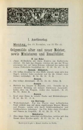 Oelgemälde alter und neuer Meister, sowie Miniaturen und Emailbilder