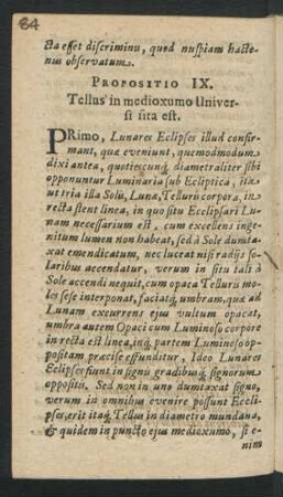 Propositio IX. Tellus in medioxumo Universi sita est.