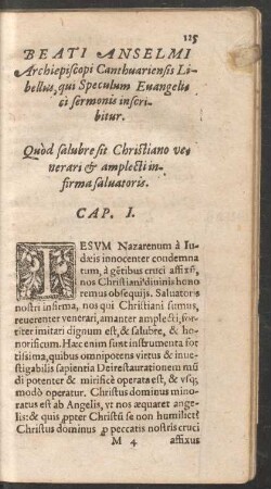 Beati Anselmi Archiepiscopi Canthuariensis Libellus, qui Speculum Evangelici sermonis inscribitur.
