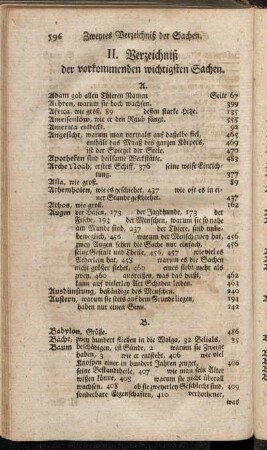 II. Verzeichniß der vorkommenden wichtigsten Sachen.