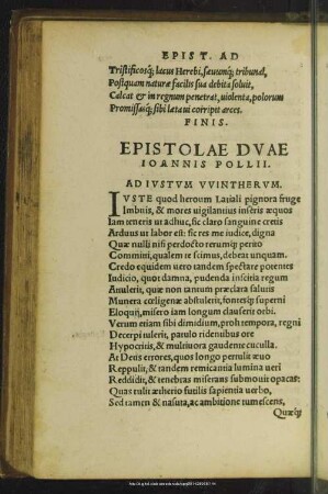 Epistolae Duae Joannis Pollii
