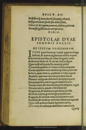 Epistolae Duae Joannis Pollii