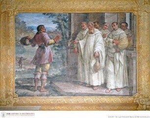 Szenen aus dem Leben des heiligen Benedikt von Mailand, Ein Gesandter vor dem heiligen Benedikt von Mailand und seinen Mitbrüdern