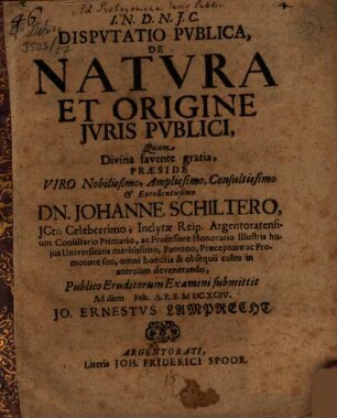 Disputatio Publica, De Natura Et Origine Iuris Publici