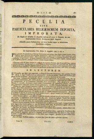 561-584, Peculia Sive Particularia Religiosorum Deposita, Improbata...
