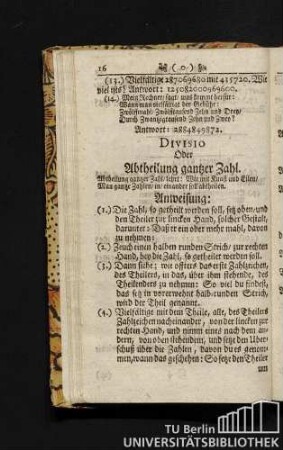 Divisio Oder Abtheilung ganzer Zahl.