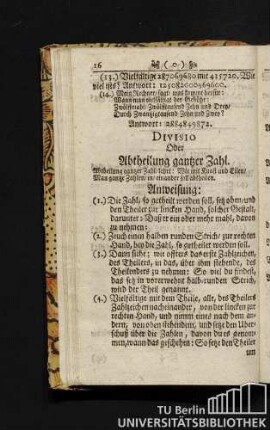 Divisio Oder Abtheilung ganzer Zahl.