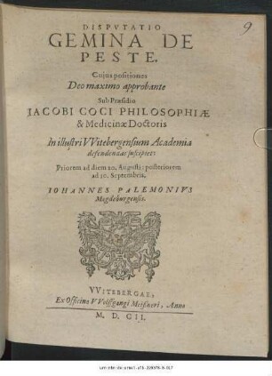 Disputatio Gemina De Peste