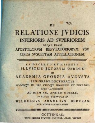 De Relatione Jvdicis Inferioris Ad Svperiorem Deqve Inani Apostolorvm Refvtatoriorvm Vsv Circa Svsceptam Appellationem