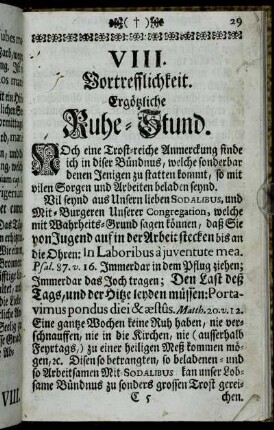 VIII. Vortrefflichkeit. Ergötzliche Ruhe-Stund.