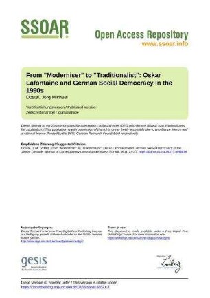 From "Moderniser" to "Traditionalist": Oskar Lafontaine and German Social Democracy in the 1990s