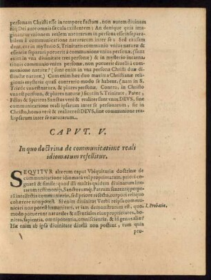 Caput. V. In quo doctrina de communicatione reali idiomatum refellitur.