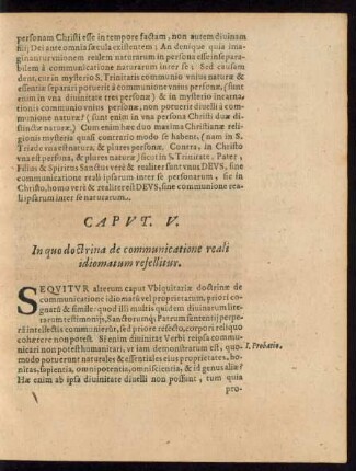 Caput. V. In quo doctrina de communicatione reali idiomatum refellitur.