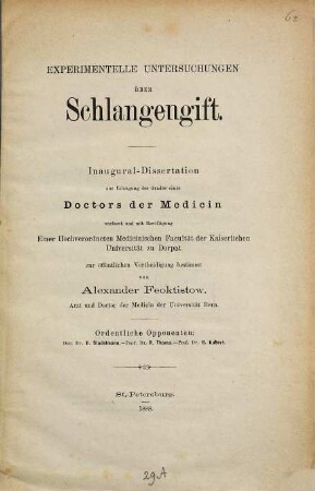 Experimentelle Untersuchungen über Schlangengift