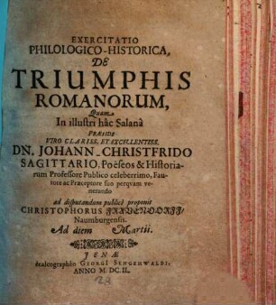 Exercitatio philologico-historica, de triumphis Romanorum
