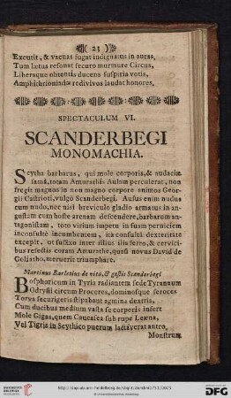 Spectaculum VI: Scanderbegi monomachia