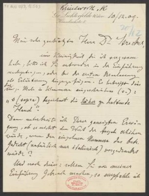Brief an Ludwig Strecker  und B. Schott's Söhne : 10.12.1909