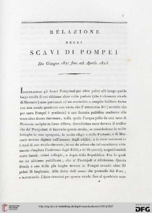 4: Relazione degli scavi di Pompei da Giugno 1827 fino ad Aprile 1828