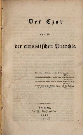 Der Czar gegenüber der europäischen Anarchie