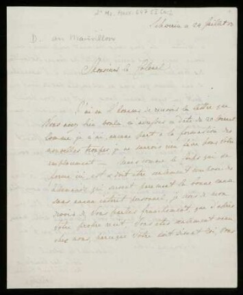 Brief von Wilhelm Kaspar Ferdinand von Doernberg an Friedrich Wilhelm von Mauvillon
